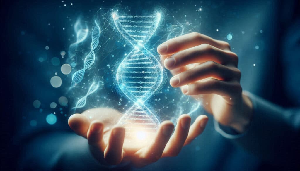 A person holding a DNA strand in their hands, symbolizing the intricate nature of genetic information.