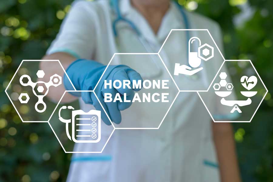 Illustration depicting hormone balance in women, featuring a white background to emphasize the concept of health and wellness.