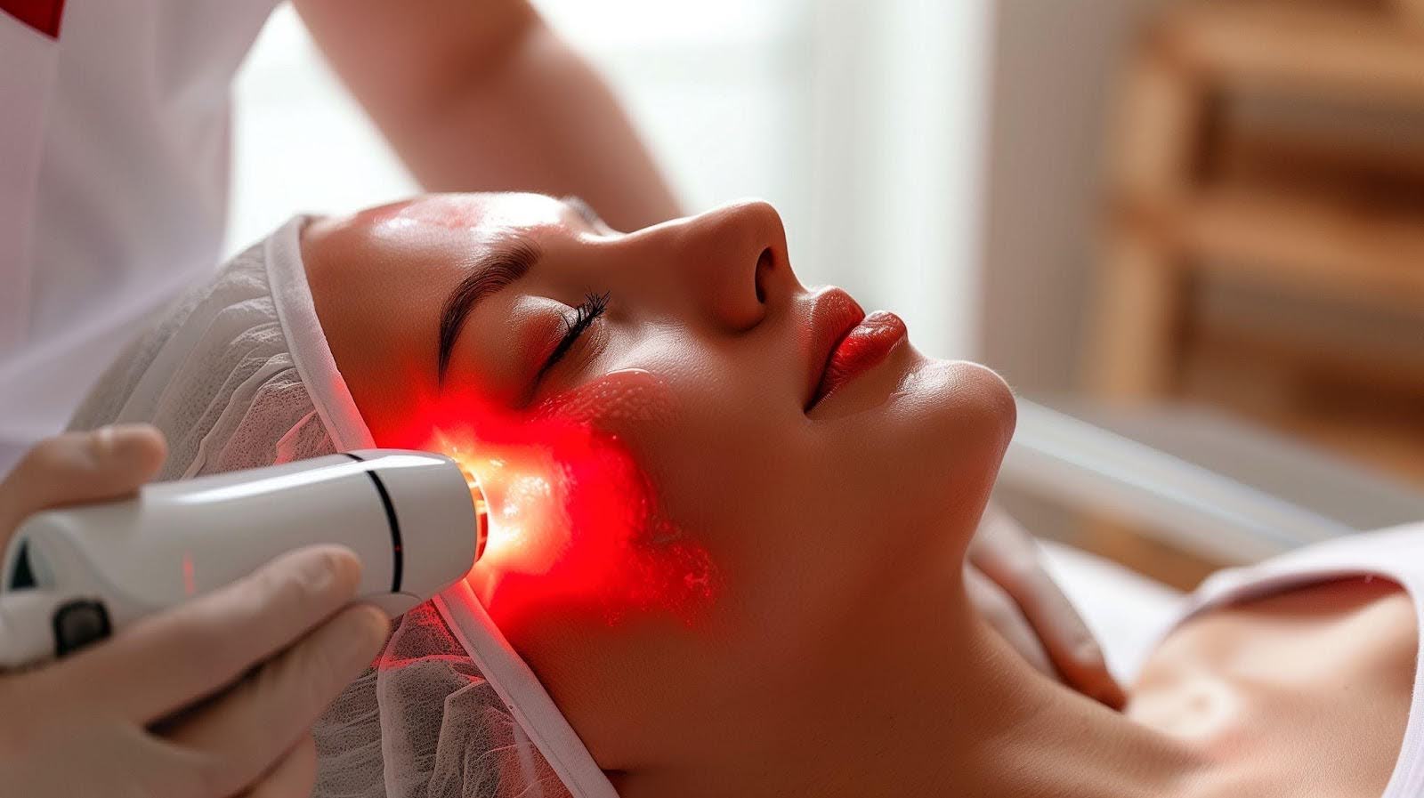 A woman undergoing a laser treatment on her scalp, focused on enhancing hair health and appearance